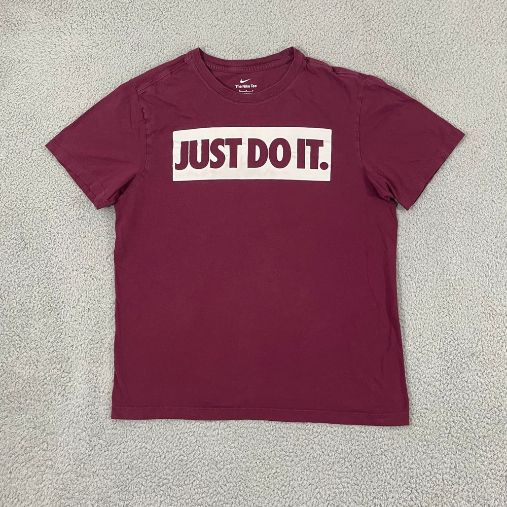 Nike Just Do It Graphic T-Shirt Men M Burgundy Sportswear Short Sleeve